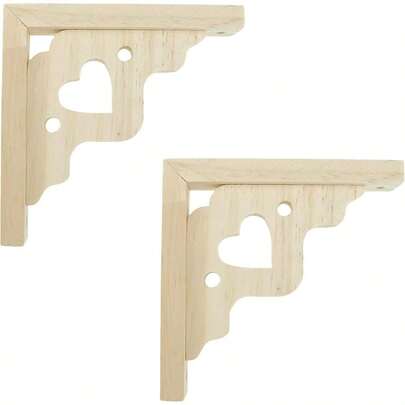 2 PCS Decorative Wood Shelf Brackets, 6 Inch Heart Shape Wall Mount L Bracket, Solid Wood Floating Shelf Support Kitchen Living Room Bedroom, Include Screws