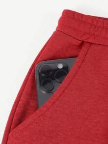 Pantalones deportivos pans pants dama mujer casuales casual pantalón wide leg pierna ancha estilo deportivo bolsas bolsillos funcionales tela cómoda suave cintura elástica ajuste holgado tir - Rojo - Ver 2