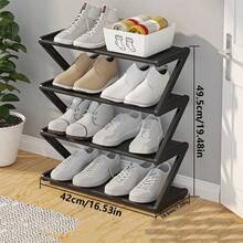 1pc 4-Tier Large Z-Shaped Shoe Rack, Easy Assembly Without Tools, Pink Plastic Stackable Storage Shelf, Suitable For Home, Dorm And Living Room, Space-Saving Floor Design, Shoe Storage Organizer - View 11