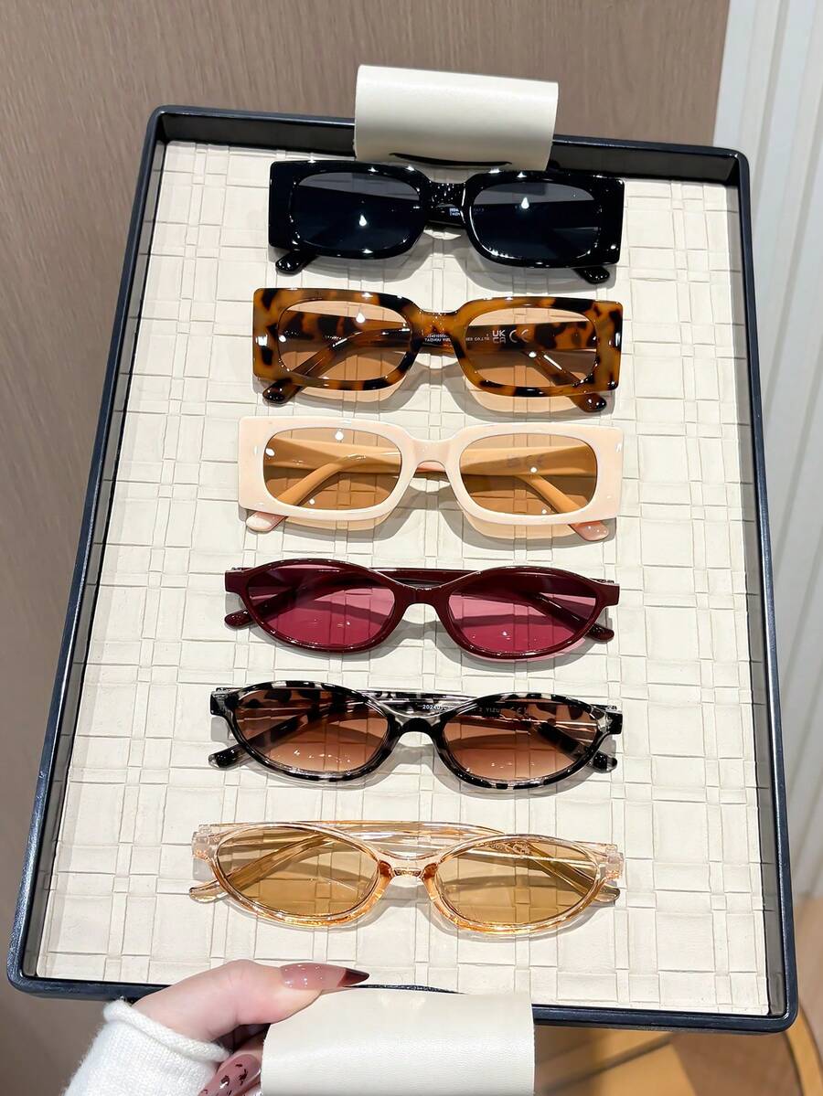 6 Pairs Women's Frame Glasses, INS Style Plain Lens, Perfect Blend Of Modern Style And Vintage Charm, Suitable For Vacation Outfits, Parties, Daily Life, Outdoor Activities, Fits All Face Shapes - Multicolor - View 1