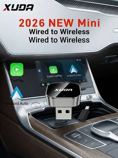 2026 New XUDA 2-In-1 Wireless CarPlay / Android Auto Ultra Mini Adapter, 2.4-5.0 GHz WiFi6 Carplay Converter, Wired To Wireless, Fast Auto Connection Smart Box, No Lag, Compact Design, Fashionable & Portable, Small & Exquisite, With USB/USB-C Port, Battery-Free