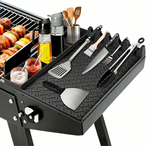 Silicone Griddle Tools Blackstone, Silicone Grill With Drip Pad, Side Shelf Mats Grill Pad Spatula Mats Outdoor Grill Kitchen Countertop, BBQ Accessories Gifts Men (Black)