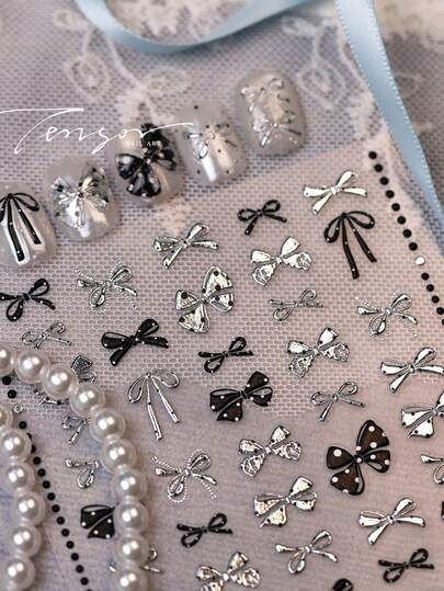 1 pieza Pegatinas de uñas de mariposa dulce y fresca en negro y plata, calcomanías de arte de uñas 5D minimalistas y frescas, esenciales para artistas de uñas, pegatinas de uñas hechas a mano simples, suministros de uñas DIY, regalo perfecto de arte de uñas para niñas y mujeres
