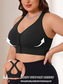 CELILIN Bra Olahraga Model Racerback dengan Resleting Depan, Peredam Guncangan & Push-Up, Mudah Dipakai dan Dilepas - Hitam - View 6
