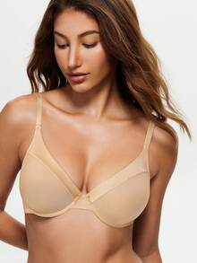 Wingslove Women's Sexy Sheer Lace Half Cup Bra, Unpadded Mesh Underwire Lingerie - Apricot - View 3