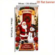 2D Flat 1 Piece Of Christmas-Themed Banner Background, Featuring Santa Claus, Snowmen, Combined With Christmas Trees, Christmas Gifts, Red Flowers Decorations, With The Words "WELCOME" And "Merry Christmas" Printed On It. - View 5