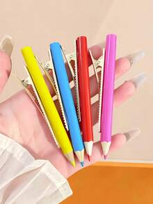 4PCS Colorful Realistic Pencil Hair Clips, Pencil Side Clips, Funny Quirky Hair Accessories, Multi-Color Pencil Alligator Hair Clips, Realistic Stationery Hair Accessories, Personalized Quirky Hair Accessories - Multicolor - View 5