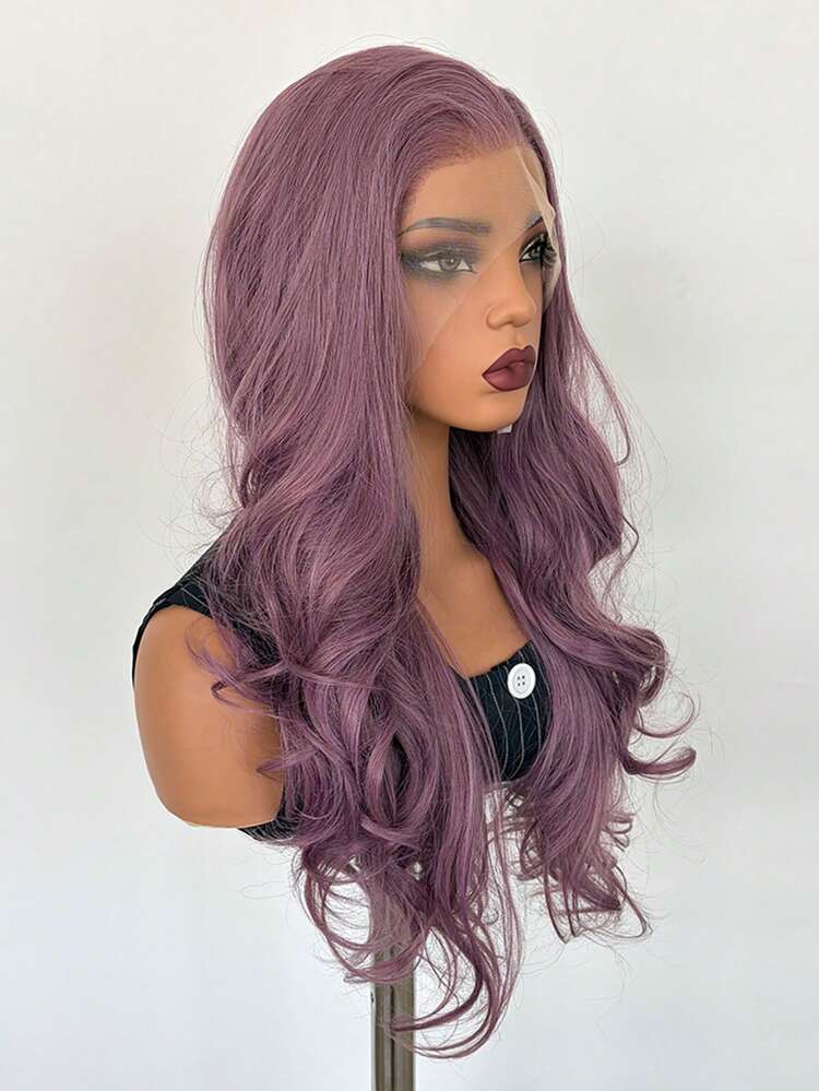 Mixed Purple Fluffy Big Wavy Curly Hair, Synthetic Lace Wig, Heat-Resistant Fiber, Pre-Plucked Hairline, 13x4 Front Lace Area, Suitable For Parties, Daily Wear And Cosplay - Multicolor - View 4