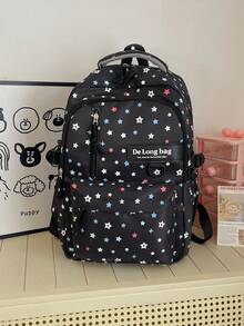 Dedoo Colorful Star Print 3Pcs Backpack Set, Label Decor Multi Zipper Pockets Adjustable Straps Student Bag For School Daily Travel Without Pendant - Black - View 7