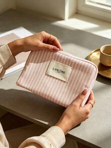 Lancôme Full Top Zipper Quilted Canvas Portable Cosmetic Storage Pouch For Women LANCOME-GIFT-14 - Baby Pink - View 4