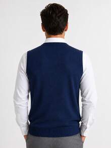 Men Sweater Vests - Navy Blue - View 3