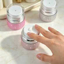 Pink, Silver And Colorful Fully Rhinestone Refillable Dispenser Bottles, Transparent Lid Empty Skincare Containers, Suitable For Face Cream, Lotion, Eye Cream, Shiny Crystal Decorated Travel Cosmetic Storage Jars, Vanity Daily Use - Pink - View 3