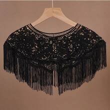 Vintage Romantic Chinese Style Shawl, Black Water-Soluble Lace Shawl, Floral Embroidery, Beaded Tassels And 3D Lace Edge Design, Multi-Functional Holiday - Black Lace - View 5