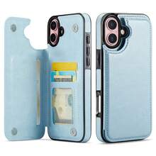 Magnetic Closure Wallet Case Compatible With IPhone 16, 17/16/15/14/13/12/11 Pro Max, 16 Plus, Sky Blue PU Leather, With Credit Card Slots And Cash Pocket, Full Body Anti-Drop And Scratch Protection, Slim Fit Flip Phone Case - Light Blue - View 3