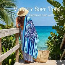 1pc Blue Sea Turtle Microfiber Beach Towel, Soft Absorbent Lightweight Towel, Suitable For Adults And Teens, Perfect For Beach, Travel And Swimming Beach Blanket - Multicolor - View 8