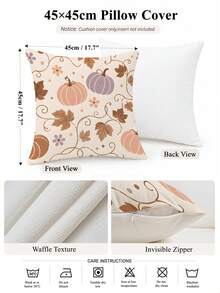 MEMNUN 1pc Pink Purple Vine Autumn Leaf Small Pumpkin Waffle Pillowcase 45*45cm Made Of Polyester Material Simple Line Autumn Fruit And Floral Print Cushion Cover Single-Sided Print Hidden Zipper Polyester Decorative Pillowcase Without Pillow Insert Living Room, Sofa, Bedroom, Car Home Decor - Multicolor - View 11