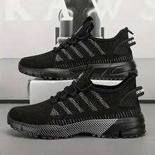Men's Plus Size Casual Breathable Cross Training Shoes, Fashion Solid Color Lightweight, Suitable For Gym Training And Outdoor Sports - Y588 Black - View 3