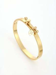 1pc Fashionable Punk Hiphop Exaggerated Rivet Stainless Steel Bangle Bracelet, Inlaid With Artificial Zirconia Diamonds, Suitable For Women's Daily Wear, Gift - Gold - View 16
