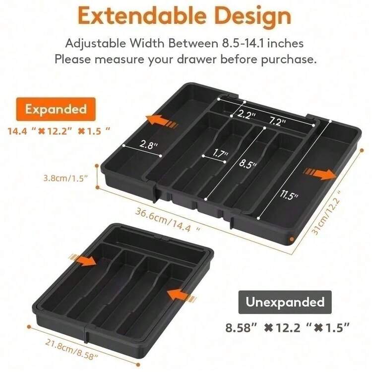 Flatware Organizers, Retractable Cutlery Storage Box, Extendable Large Capacity Utensil Storage Holder, For Drawer, Counter And Cabinet, Kitchen Organizers And Storage, Kitchen Accessories - View 5