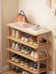 1pc 2-6 Tier Natural Bamboo Freestanding Storage Rack, Multifunctional Adjustable Shoe Rack & Bookshelf, Space-Saving Display Shelf, Suitable For Entryway, Dorm And Small Apartment, Back To School And Moving Essential - Multicolor - View 9