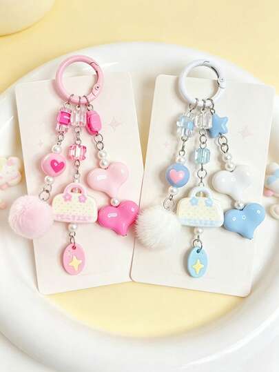 1pc Sweet Bag Charm, Cute Girly Beaded Backpack Decoration
