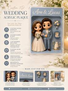 Custom 2D Portrait, Personalized Digital Portrait Art, Custom Photo To 2D Cartoon Acrylic Plaque, Wedding Souvenir, Personalized Acrylic Keepsake, Anniversary Gift, Perfect Keepsake For Special Someone, Personalized Photo Stand, Office Decor, Elegant Living, Photo Gift - Multicolor - View 2
