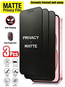 BOLLYMORE 3片裝磨砂霧面防窺螢幕保護貼，相容 iPhone 17 Pro Max [6.9 吋]，防偷窺配件，防眩光防指紋膜，相容手機殼，易安裝無氣泡，觸感順滑，相容 iPhone 17 Pro Max/17 Pro/17 Air/17E/16/15/14 Plus/13 Mini/12/11 系列 - 3件 - 查看 23