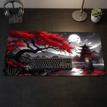 Bright Red Black Gray Marble Swirl Pattern Extra Long Mouse Pad, Non-Slip Rubber Bottom, Smooth Gaming Desk Mat, Suitable For PC Laptop, Office Home, Abstract Art Decor, Back To School Desktop Accessory, Office Supplies Mouse Pad Set - Mouse Pad - View 6
