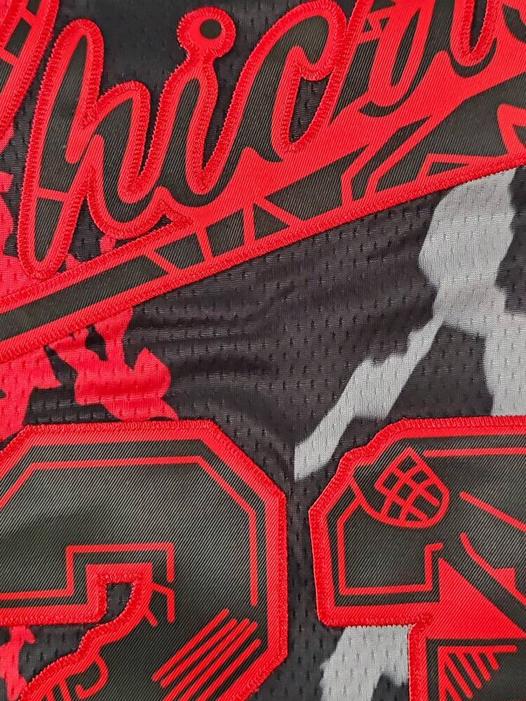 Camiseta de baloncesto para hombre #23 Negra y Roja con estampado de graffiti bordado, Camiseta deportiva de primavera - Multicolor - Añade 5