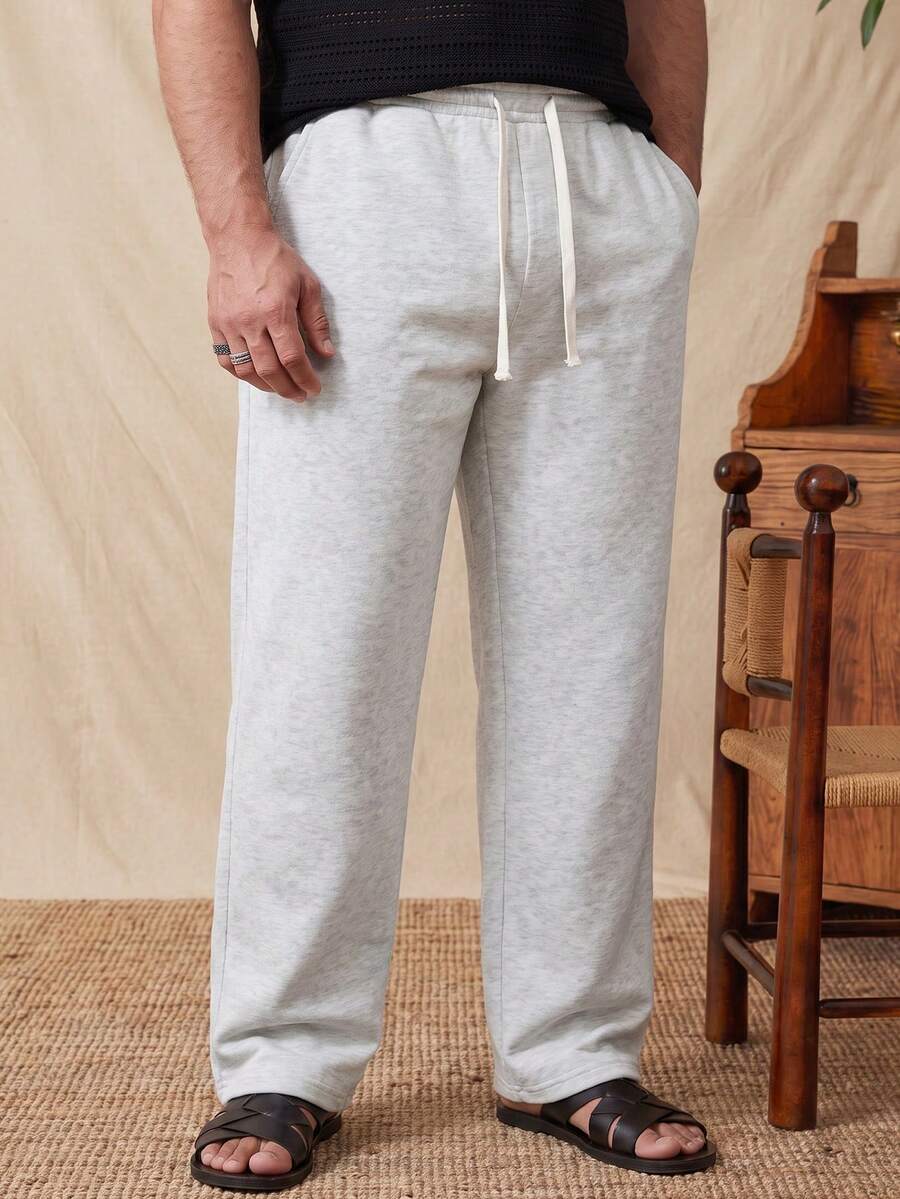 glestore Men's Plus Size Retro-Style Casual Drawstring Pants: Comfortable, Sporty, All-Season, Multifunctional - Light Grey - View 1