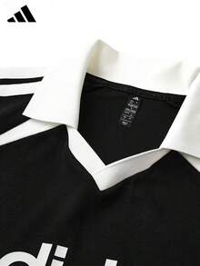 Adidas Summer New Breathable Sports Retro Jersey Style Polo Collar Top - Black and White - View 3