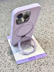 1 pezzo Custodia per telefono in silicone liquido opaco di lusso con supporto per anello invisibile, compatibile con iPhone 17 Pro Max/16/15/14/13/12/11 Pro Plus Max, supporta la ricarica senza fili - Viola malva - Visualizzare 3