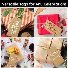 100/50 Stücke Weihnachtliche Geschenkanhänger mit 65 Fuß Jutegarn, personalisierte Kartonanhänger mit Loch, Kraftpapier Etiketten für DIY Kunsthandwerk, Hochzeit Weihnachts Papier Geschenke Vintage Etiketten - Übersicht 5