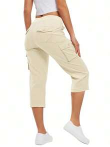 Womens Crop Cargo Pants Capri Pants Lightweight Quick Dry Stretch Tapered Hiking Trousers Casual Elastic Waist Utility Pants With Pockets - Dark Grey - View 11