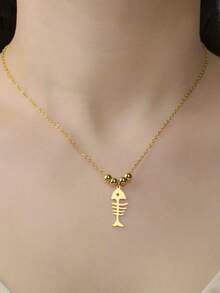 LIKGREAT 1pc Fish Bone Animal Hollow Pendant Minimalist Unisex Stainless Steel Necklace Party Gift Jewelry - Fishbone Series - View 9