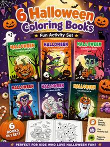 6PCS Halloween Coloring Book Set, Children's Cartoon Doodle Party Funny Pumpkin Coloring Book, Mummy Vampire Cartoon Coloring Book Compact And Easy To Carry, Travel Boredom Relief Educational Doodle Book, Holiday Gift For Boys And Girls - Multicolor - View 9