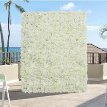 24 Pcs White 3D Flower Wall Backdrop 7.5ftx5ft Wedding Rose Floral Wall Backdrop For Bridal Shower Birthday Party Wedding Rose Floral Photo Background Valentines Christmas Wedding Decorations - 白色 - 查看 2