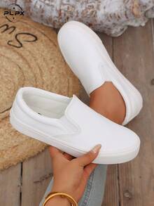 PLPX Women's Slip-On Faux Suede Loafers, Walking Shoes, Fashion Casual Shoes - White - View 1