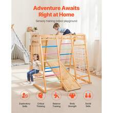 Indoor Playground Jungle Gym, 9-In-1 Montessori Climbing Toys For Toddlers, 250LBS Wooden Indoor Playground Playset With Monkey Bar, Swings, Slide, Rope / Wooden Ladder, Climbing Net, Bar & Rock - Colorful, 9-in-1, L - View 5