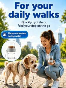 2-In-1 Pet Travel Water & Food Container, Portable Dog Feeding Cup, Transparent Dual Compartment Pet Bowl, Detachable Design With Carrying Strap, Suitable For Outdoor Walking, Camping, Picnic, Travel - Multicolor - View 3