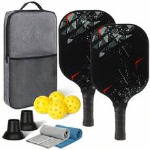 1 Set 2 Carbon Fiber Paddle 4 Balls 2 Towels With Carry Bag USAPA Approved Friction Surface Pickleball Rackets Set For Men And Women - Black - View 7