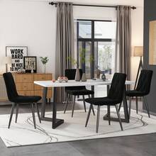 Dining Chair (4 Pcs), Black, Set Of 4 Upholstered Designer Chairs, Twill Velvet Dining Chair, Kitchen Chair With Backrest, Velvet Seat, Metal Frame, Metal Legs - Black - View 2