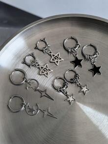 1 Pair Tri-Color Star Earrings, Fashionable Accessory Suitable For Daily Wear By Women - Multicolor - View 10