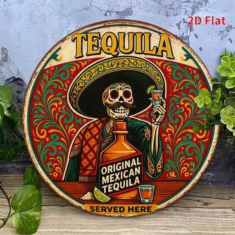 1pc 8*8in 2D Flat Iron Sign, Vintage Decorative Plaque With "Mexican Agave" Design, Suitable For "Bar, Restaurant, Cafe" Decoration Or Gift, Pre-Drilled Holes, Style As Shown In Size Chart - Multicolor - View 4