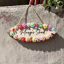 Personalized Floral Garden Sign, Custom Engraved Wooden Stake, Rustic Hanging Decor, Thoughtful Gift For Grandma - Khaki - View 2