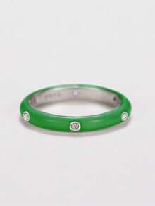 1pc Cubic Zirconia Ring For Women, Daily Wear, Wedding, Engagement, Party Jewelry, Valentine's Day Gift - Green - View 3