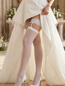 1/2 Pairs Women's Lace Garter Socks, Sexy Over-The-Knee Socks, Suitable For Party And Gathering Wear - Multicolor - View 6