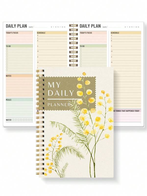 Trees 1pc Undated Daily Planner Notebook With Schedule, To-Do List, Focus, Meals, Water & Notes Sections, Spiral Organizer For Work, Study, Home And Busy Everyday Routines Back To School Supplies Office Desk Accessories