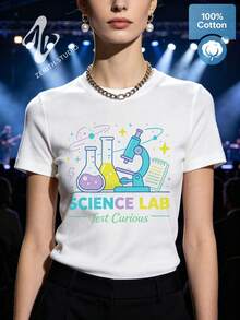 SCIENCE LAB Fun Lab Print Cotton Short Sleeve T-Shirt Science Lover Style Chemistry Gift - 白色 - 查看 3