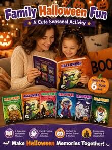 6PCS Halloween Coloring Book Set, Children's Cartoon Doodle Party Funny Pumpkin Coloring Book, Mummy Vampire Cartoon Coloring Book Compact And Easy To Carry, Travel Boredom Relief Educational Doodle Book, Holiday Gift For Boys And Girls - Multicolor - View 6